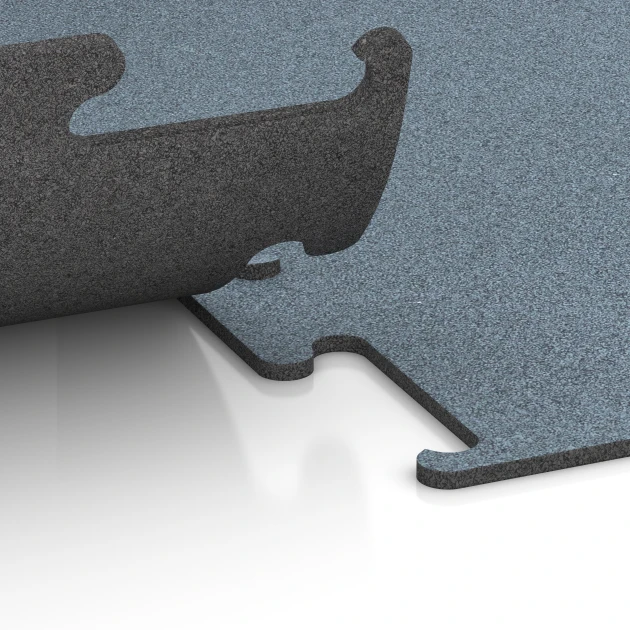 Le gros plan sur le système de connexion des revêtements de sol WARCO 6164 - Fitness Performance Elite Revêtement Sportif en couleur Argent vieilli. Les dimensions 50 x 50 x 1 cm | 0,25 m².