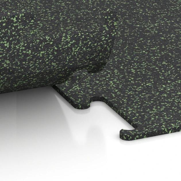 Le gros plan sur le système de connexion des revêtements de sol WARCO 3767 - Fitness Performance Elite Revêtement Sportif en couleur Vert doux moucheté. Les dimensions 50 x 50 x 1 cm | 0,25 m².