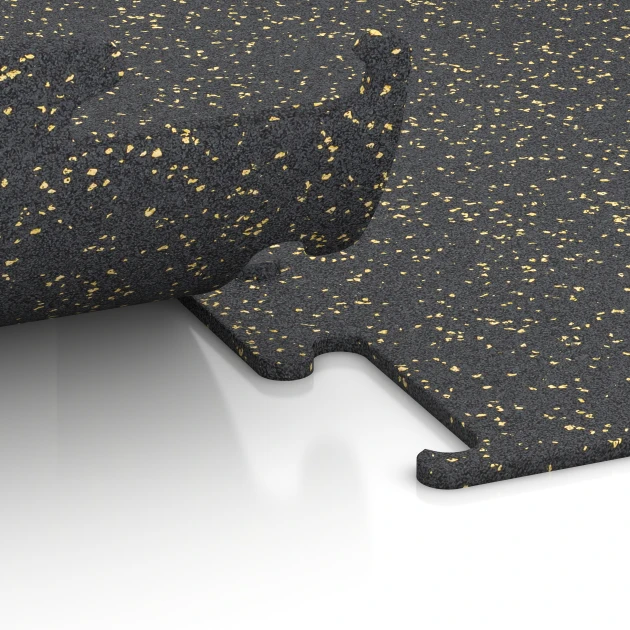 Großaufnahme vom Verbindungssystem von WARCO-Boden 3764 - Fitness Performance Elite Pavimento Sportivo im Farbdesign Giallo leggermente punteggiato. Abmessungen 50 x 50 x 1 cm | 0,25 m².