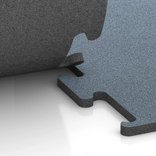 Großaufnahme vom Verbindungssystem von WARCO-Boden 6168 - Fitness Performance Elite Pavimento Sportivo im Farbdesign Argento invecchiato. Abmessungen 50 x 50 x 2 cm | 0,25 m².