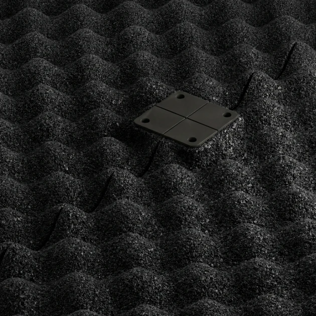 Großaufnahme vom Verbindungssystem von WARCO-Boden 3783 - Fitness Performance Impact Trainingsboden im Farbdesign Anthrazit. Abmessungen 100 × 100 × 2 cm.