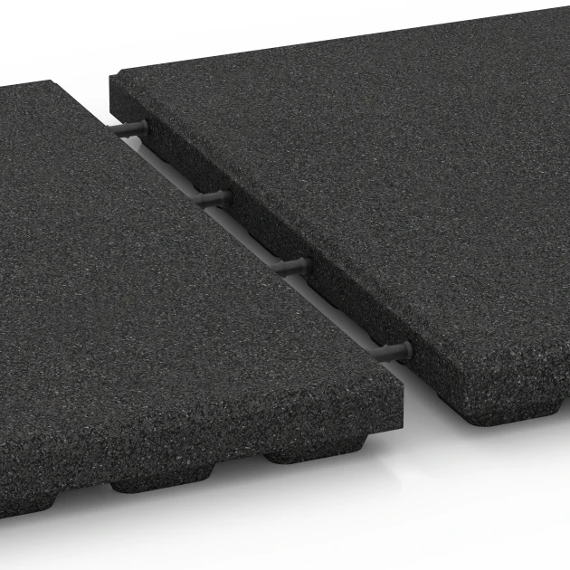 Großaufnahme vom Verbindungssystem von WARCO-Boden 6283 - Piastrelle antitrauma im Farbdesign Antracite. Abmessungen 50 x 50 x 4 cm.
