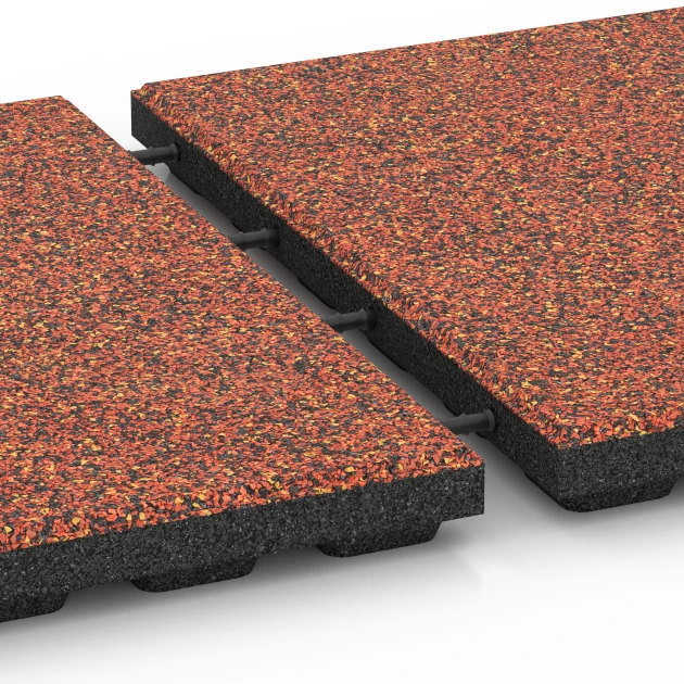 Großaufnahme vom Verbindungssystem von WARCO-Boden 6426 - Piastrella antitrauma – 120 cm im Farbdesign Etna. Abmessungen 50 x 50 x 4 cm.