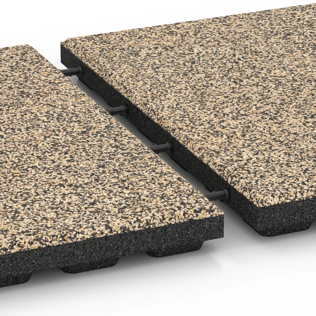 Le gros plan sur le système de connexion des revêtements de sol WARCO 6428 - Dalle amortissante – 120 cm en couleur Travertin. Les dimensions 50 x 50 x 4 cm.