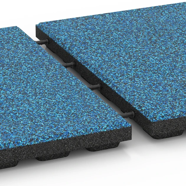 Großaufnahme vom Verbindungssystem von WARCO-Boden 6429 - Fallschutzplatte – 120 cm im Farbdesign Atlantik. Abmessungen 50 x 50 x 4 cm.