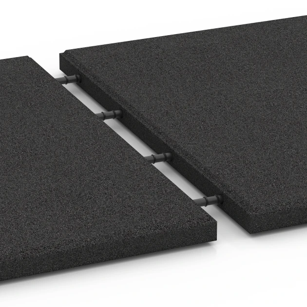 Großaufnahme vom Verbindungssystem von WARCO-Boden 6287 - Piastrelle antitrauma im Farbdesign Antracite. Abmessungen 50 x 50 x 3 cm.