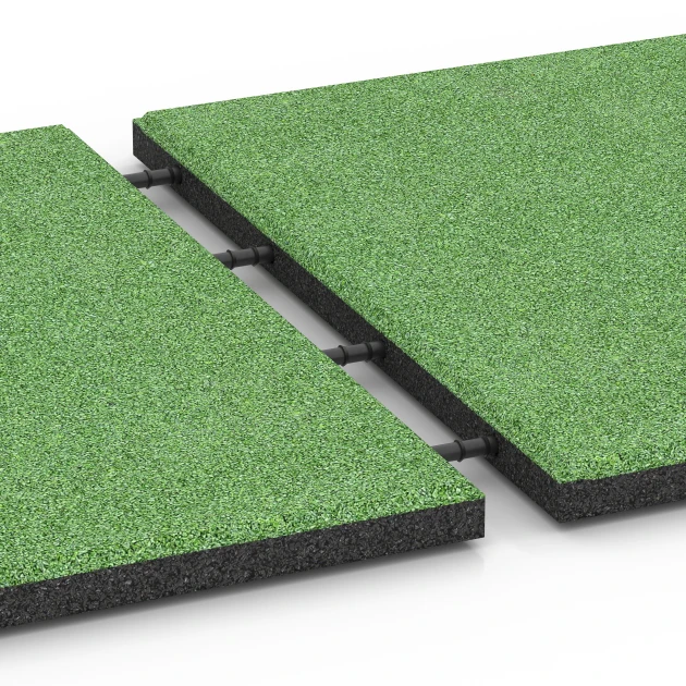 Großaufnahme vom Verbindungssystem von WARCO-Boden 6180 - Piastrella da terrazza Classic im Farbdesign Verde tiglio. Abmessungen 50 x 50 x 3 cm.