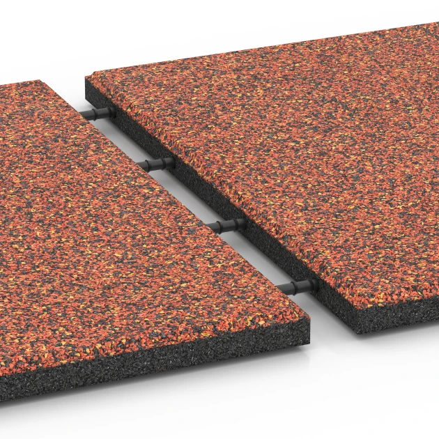 Großaufnahme vom Verbindungssystem von WARCO-Boden 6358 - Terrassenplatte Classic im Farbdesign Feuersglut. Abmessungen 50 x 50 x 3 cm.