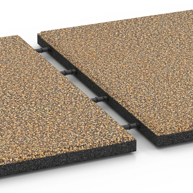 Großaufnahme vom Verbindungssystem von WARCO-Boden 6362 - Terrassenplatte Classic im Farbdesign Rattan Lounge. Abmessungen 50 x 50 x 3 cm.