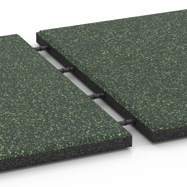 Großaufnahme vom Verbindungssystem von WARCO-Boden 6415 - Piastrella antitrauma – 90 cm im Farbdesign Prato inglese. Abmessungen 50 x 50 x 3 cm | 0,25 m².