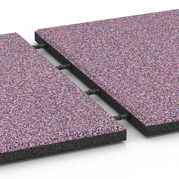 Großaufnahme vom Verbindungssystem von WARCO-Boden 6418 - Piastrella antitrauma – 90 cm im Farbdesign Lavanda. Abmessungen 50 x 50 x 3 cm | 0,25 m².