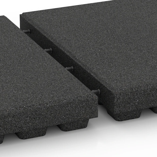 Großaufnahme vom Verbindungssystem von WARCO-Boden 6295 - Piastrelle antitrauma im Farbdesign Antracite. Abmessungen 50 x 50 x 7 cm.