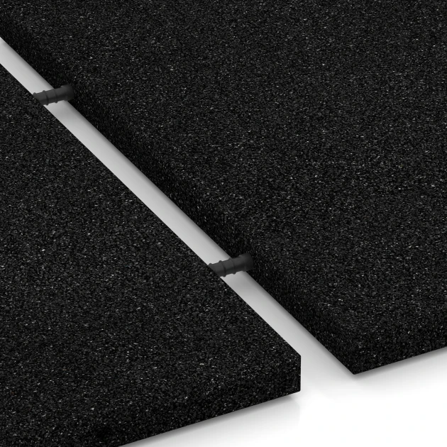 Großaufnahme vom Verbindungssystem von WARCO-Boden 6247 - Terrassenfliese – 3 cm im Farbdesign Anthrazit. Abmessungen 50 x 50 x 3 cm.