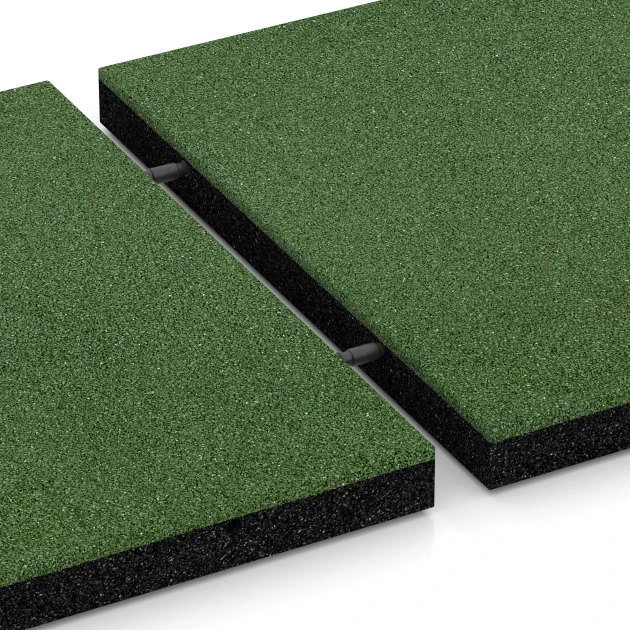 Großaufnahme vom Verbindungssystem von WARCO-Boden 6199 - Piastrelle antitrauma im Farbdesign Verde erba. Abmessungen 50 x 50 x 4,5 cm.