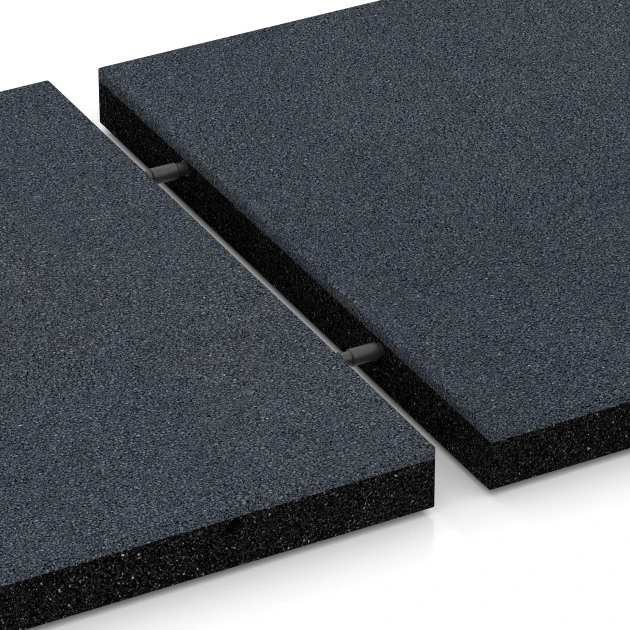 Le gros plan sur le système de connexion des revêtements de sol WARCO 6263 - Dalle amortissante – 150 cm en couleur Gris ardoise. Les dimensions 50 x 50 x 4,5 cm.