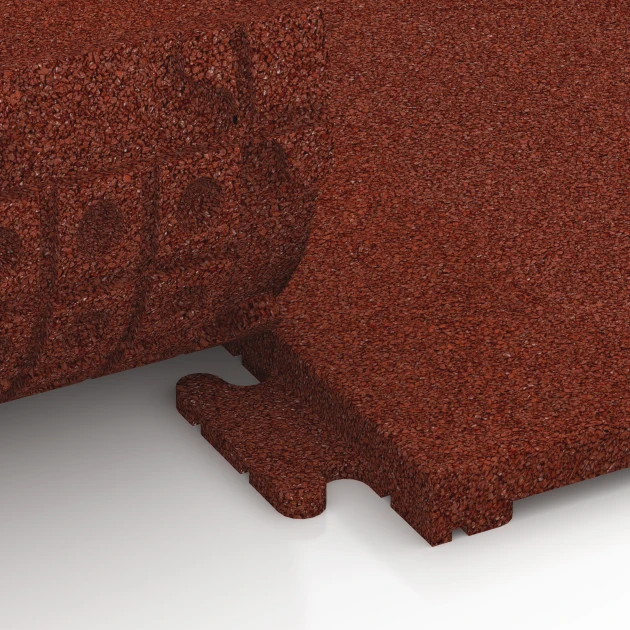 Großaufnahme vom Verbindungssystem von WARCO-Boden 7053 - Piastrella in gomma Linea im Farbdesign Rosso mattone. Abmessungen 50 x 50 x 3 cm | 0,25 m².