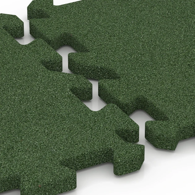Großaufnahme vom Verbindungssystem von WARCO-Boden 6991 - Piastrelle per campi sportivi im Farbdesign Verde erba. Abmessungen 50 x 50 x 3 cm | 0,25 m².