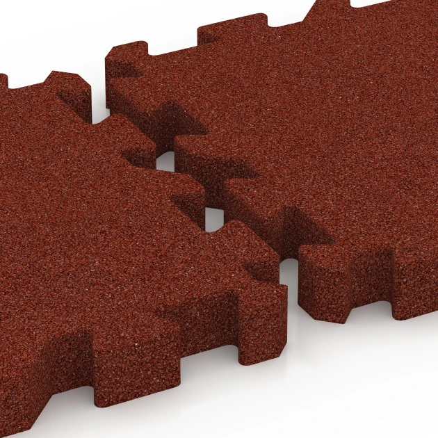 Großaufnahme vom Verbindungssystem von WARCO-Boden 6406 - Piastrella antitrauma – 220 cm im Farbdesign Rosso mattone. Abmessungen 50 x 50 x 6 cm | 0,25 m².