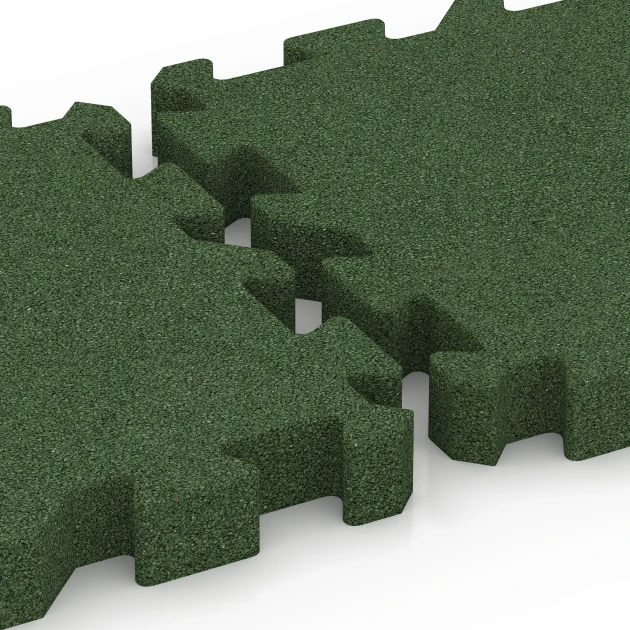 Großaufnahme vom Verbindungssystem von WARCO-Boden 6311 - Fallschutz-Puzzlematte im Farbdesign Grasgrün. Abmessungen 50 x 50 x 6 cm | 0,25 m².