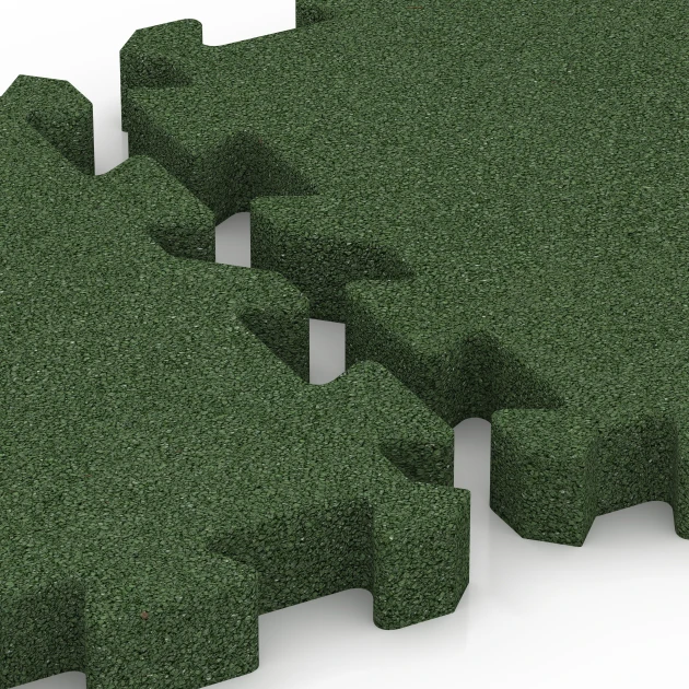 Großaufnahme vom Verbindungssystem von WARCO-Boden 6307 - Piastra antitrauma ad incastro puzzle im Farbdesign Verde erba. Abmessungen 50 x 50 x 5 cm | 0,25 m².