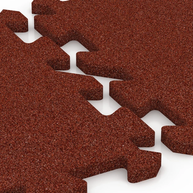 Großaufnahme vom Verbindungssystem von WARCO-Boden 6984 - Piastrella per palestra im Farbdesign Rosso mattone. Abmessungen 50 x 50 x 2 cm | 0,25 m².