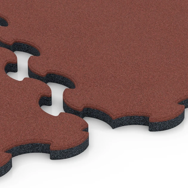 Le gros plan sur le système de connexion des revêtements de sol WARCO 6392 -  en couleur Rouge brique. Les dimensions 102,5 x 102,5 x 3 cm | 1,05 m².