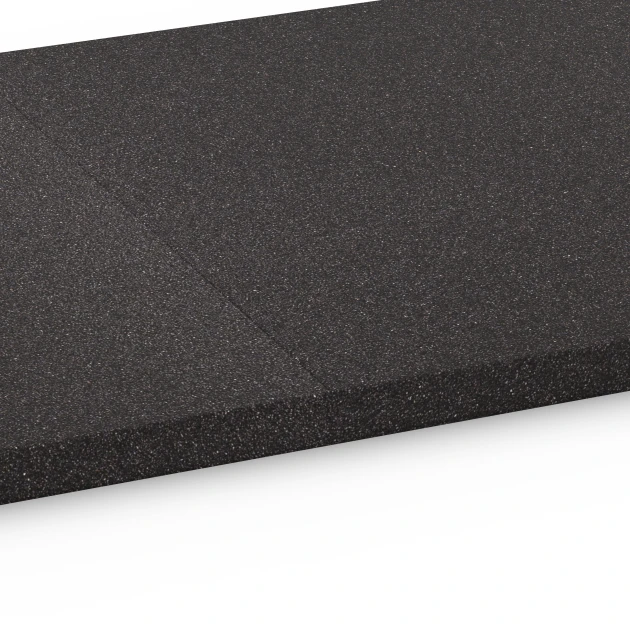 Großaufnahme vom Verbindungssystem von WARCO-Boden 6476 - Lastra di sottofondo Cl. 1 im Farbdesign Antracite. Abmessungen 52 x 52 x 2,7 cm.
