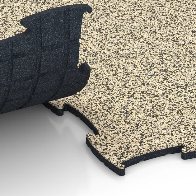 Le gros plan sur le système de connexion des revêtements de sol WARCO 6910 - Sol agility intérieur chien en couleur Travertin. Les dimensions 97,1 x 97,1 × 1,8 cm.