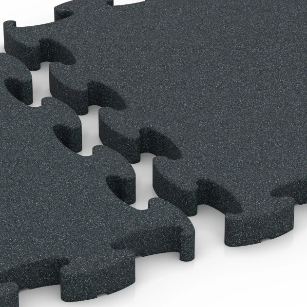 Le gros plan sur le système de connexion des revêtements de sol WARCO 6967 - Fitness Premium sol technique en couleur Anthracite. Les dimensions 45,9 x 45,9 x 2,8 cm.