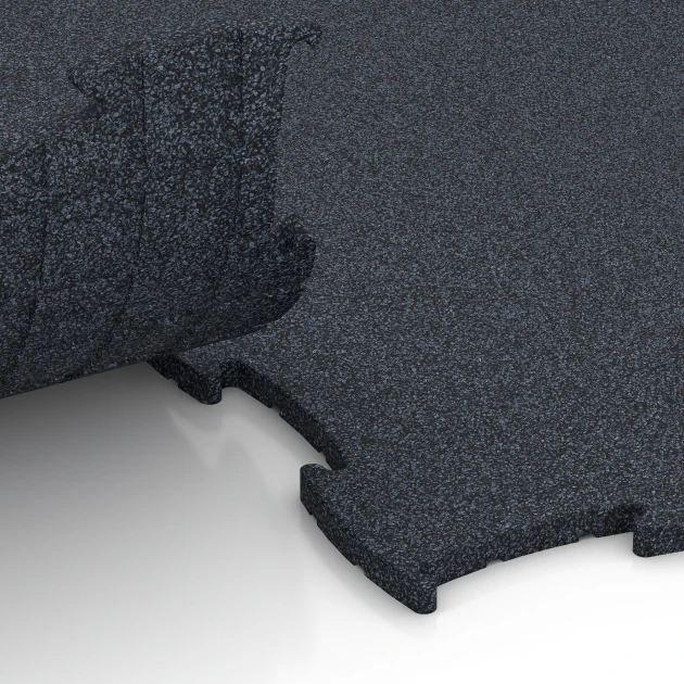 Le gros plan sur le système de connexion des revêtements de sol WARCO 6962 - Fitness Premium sol sportif en couleur Anthracite. Les dimensions 99 x 99 x 1,8 cm.
