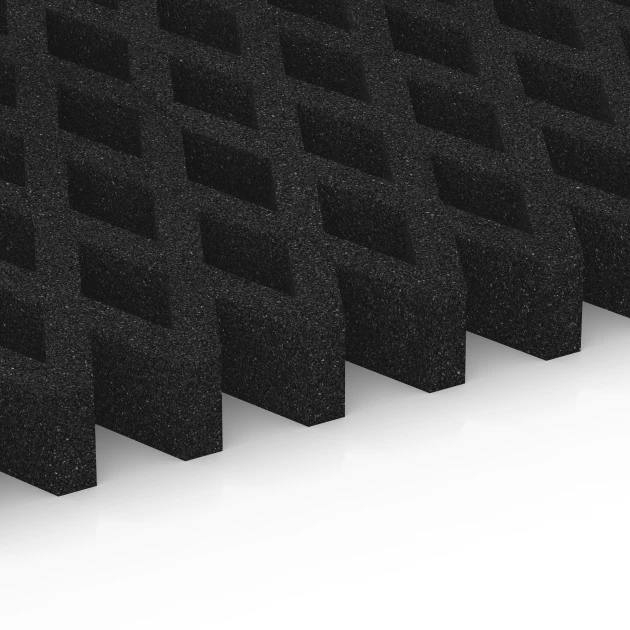 Großaufnahme vom Verbindungssystem von WARCO-Boden 7012 - Griglia antitrauma prato im Farbdesign Antracite. Abmessungen 100 × 100 × 8 cm.