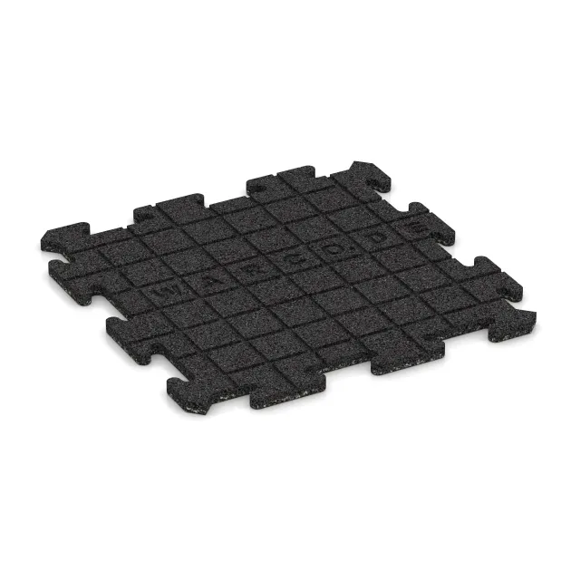 La vue du dessous ou de la face inférieure, c’est-à-dire la face inférieure de la pièce moulée WARCO 3897 - Revêtement sportif pour chiens HD au format 500 x 500 x 18 mm.