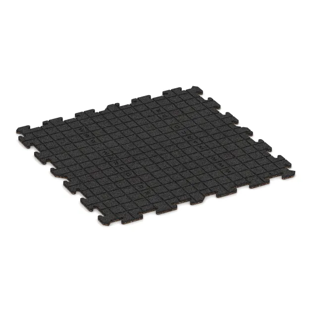 Aufsicht auf die Unterseite, also die Bodenseite von WARCO-Formteil 0319 - Bodenschutzmatte 1,8 cm – Fitness im Format 1000 x 1000 x 18 mm.