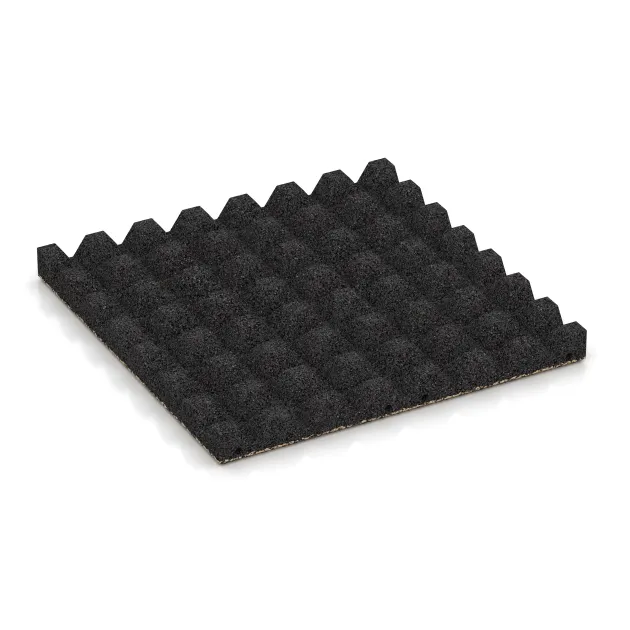 Aufsicht auf die Unterseite, also die Bodenseite von WARCO-Formteil 5550 - Fallschutzplatte 4,5 cm - EN 1177 ≤ 135 cm im Format 500 x 500 x 45 mm.