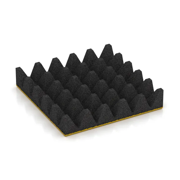 La vue du dessous ou de la face inférieure, c’est-à-dire la face inférieure de la pièce moulée WARCO 0740 - Dalle amortissante au format 500 x 500 x 100 mm.