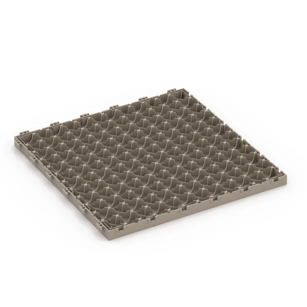 La vue du dessous ou de la face inférieure, c’est-à-dire la face inférieure de la pièce moulée WARCO 6238 - Motif à panneaux – Dalle clipsable au format 38,5 x 38,5 x 2 cm.