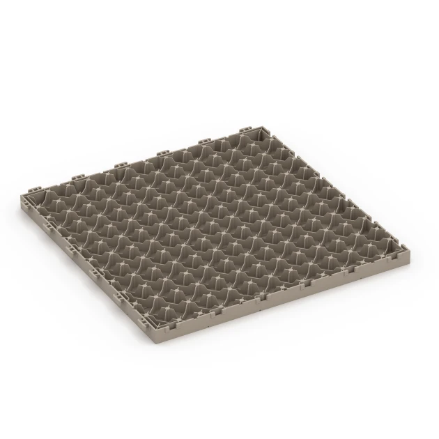 La vue du dessous ou de la face inférieure, c’est-à-dire la face inférieure de la pièce moulée WARCO 6331 - Motif bloc – Dalle clipsable au format 38,5 x 38,5 x 2 cm.