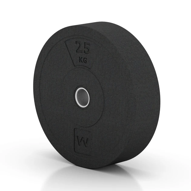 La vue du dessous ou de la face inférieure, c’est-à-dire la face inférieure de la pièce moulée WARCO 6090 - Bumper Plate Slim au format 25 kg | ø 45,4 x 11,38 cm.