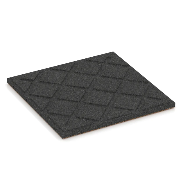 La vue du dessous ou de la face inférieure, c’est-à-dire la face inférieure de la pièce moulée WARCO 6416 - Dalle amortissante – 90 cm au format 50 x 50 x 3 cm | 0,25 m².