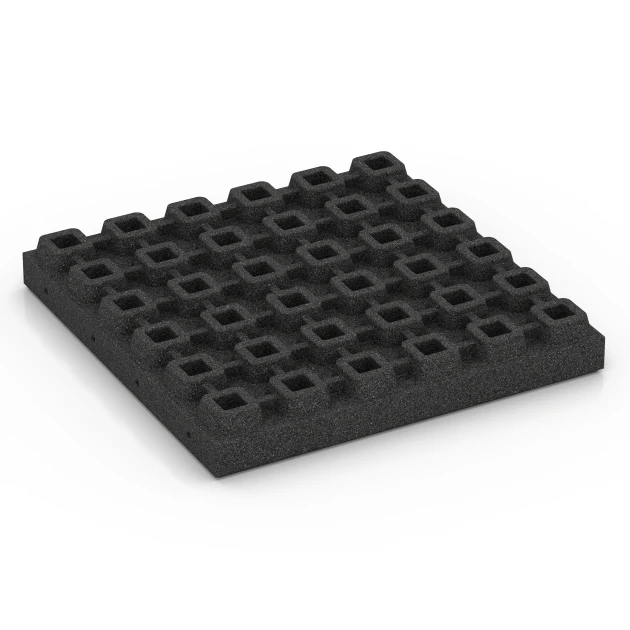 Aufsicht auf die Unterseite, also die Bodenseite von WARCO-Formteil 6295 - Piastrelle antitrauma im Format 50 x 50 x 7 cm.