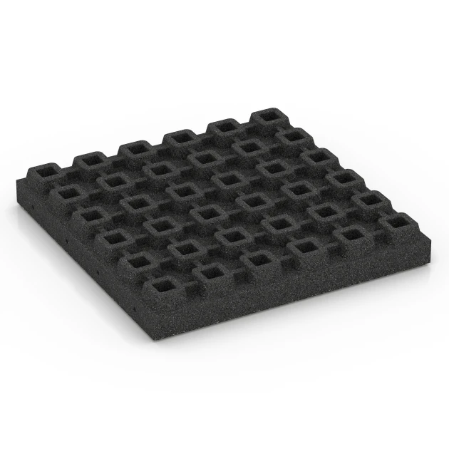 Aufsicht auf die Unterseite, also die Bodenseite von WARCO-Formteil 6440 - Piastrella antitrauma – 210 cm im Format 50 x 50 x 7 cm.