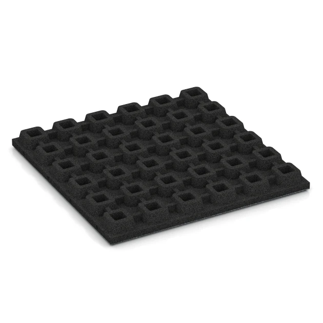 La vue du dessous ou de la face inférieure, c’est-à-dire la face inférieure de la pièce moulée WARCO 6294 - Dalles amortissantes au format 50 x 50 x 4,8 cm.