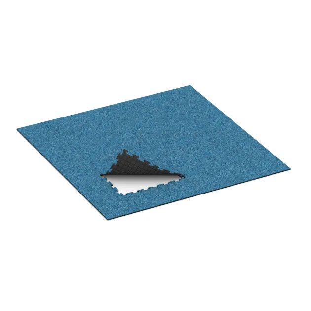 La situation d'installation typique du produit 0240 de WARCO - Tapis de fitness HD 18 mm, en couleur Atlantique dans les dimensions 1000 x 1000 x 18 mm.