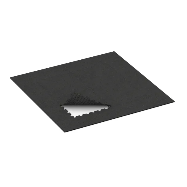 La situation d'installation typique du produit 0340 de WARCO - Tapis de fitness HD 18 mm, en couleur Anthracite dans les dimensions 1000 x 1000 x 18 mm.