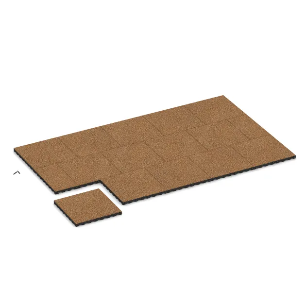 Typische Verlegung oder Einbausituation für den Artikel 5336 von WARCO - Fallschutzplatte, Farbton Terra Cotta in der Abmessung 500 x 500 x 40 mm.