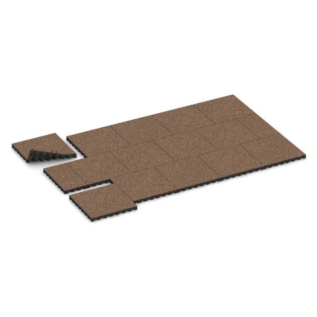 Typische Verlegung oder Einbausituation für den Artikel 0645 von WARCO - Piastra antitrauma, Farbton Caffè latte in der Abmessung 500 x 500 x 45 mm.