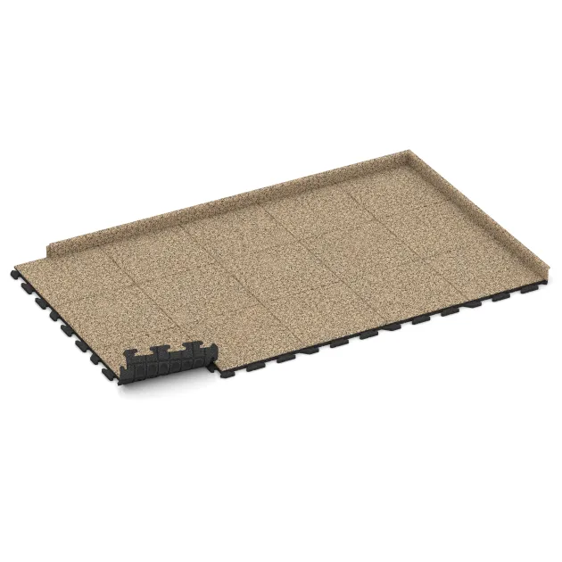 Typische Verlegung oder Einbausituation für den Artikel 1228 von WARCO - Fitnessboden Gummi-Fliesen Classic, Farbton Travertin in der Abmessung 500 x 500 x 30 mm.