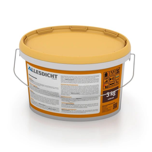 Foto der hinteren Seite vom unsymmetrischen WARCO-Formteil 0034: ALLESDICHT – Guaina liquida, Design marrone-rosso, Maße 3 kg | 0,9 m².